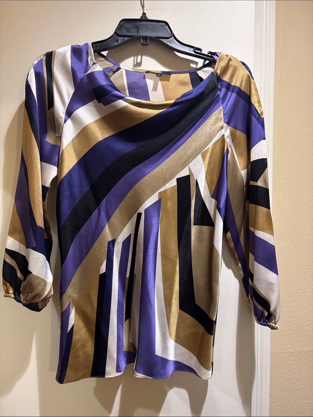 Anne Klein Purple, Gold, Black & White Geometric Blouse
